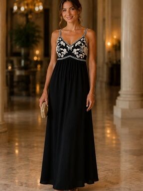 Soma maxi slip dress black/white crochet XS event date night guest holiday